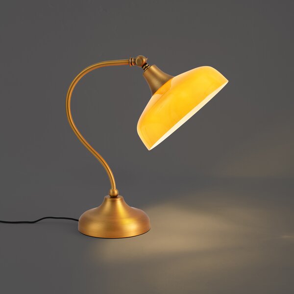 Klasická stolní lampa bronzová s oranžovým opálovým sklem - Clerk