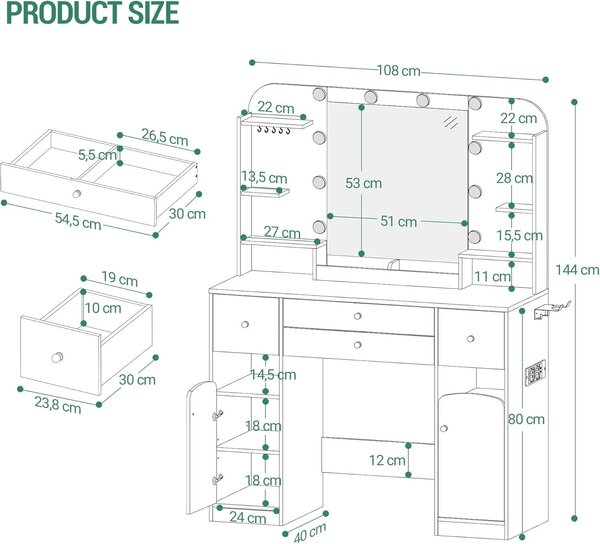 Moderní toaletní stolek s prostorným uspořádáním a elegantním designem do ložnice