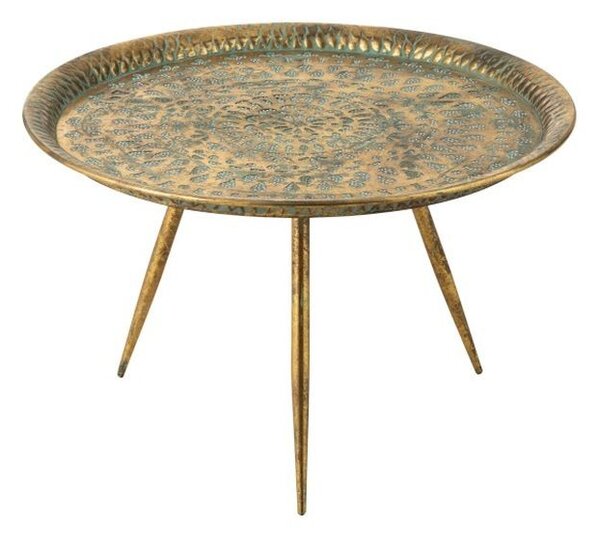 Zlatý kovový kulatý stolek Oriental gold s modrou patinou - Ø 67*42cm