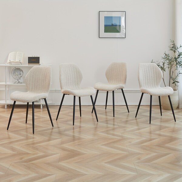 Jídelní židle – křeslo s tvarovaným sedákem – otočná židle – styl mid-century modern – ergonomická – béžová látka – sada 4 kusů
