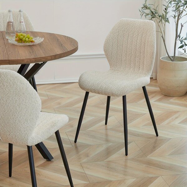 Jídelní židle – křeslo s tvarovaným sedákem – otočná židle – styl mid-century modern – ergonomická – béžová látka – sada 4 kusů