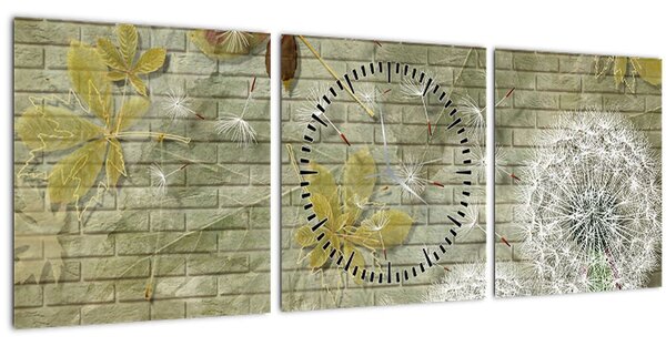 Obraz - Pampelišky unášené větrem (s hodinami) (90x30 cm)