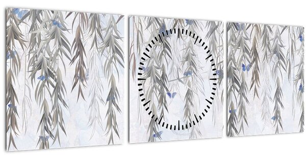 Obraz - Vrbové větvičky s motýly (s hodinami) (90x30 cm)