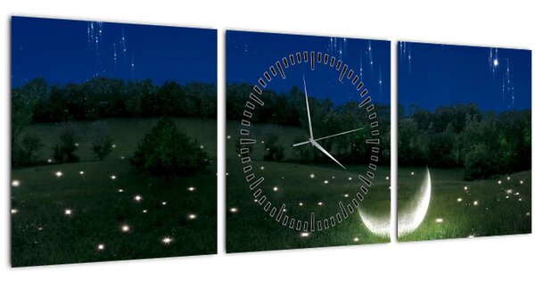 Obraz - Padající nebe (s hodinami) (90x30 cm)