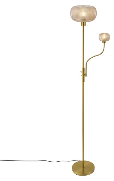 Designová stojací lampa mosazná s jantarovým sklem 2-světla - Brianna