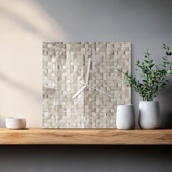 Skleněné hodiny Dřevěná mozaika zskb-30x30-00091013