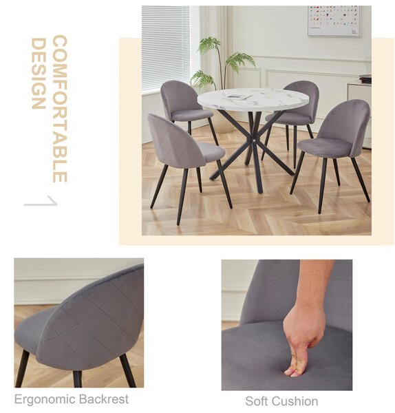 Jídelní židle - Židle s plyšovým potahem - Židle - Kovový rám - Sada 6 kusů - Ergonomické pohodlí