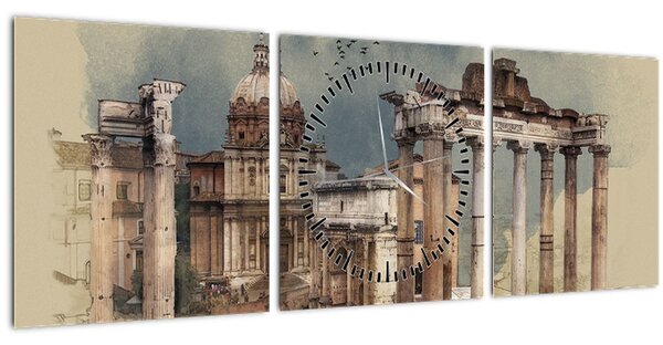 Obraz - Forum Romanum, Řím, Itálie (s hodinami) (90x30 cm)