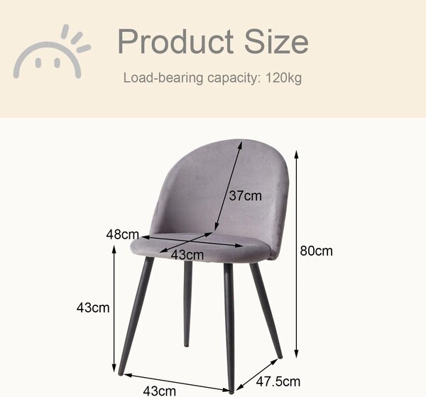 Jídelní židle - Židle s plyšovým potahem - Židle - Kovový rám - Sada 6 kusů - Ergonomické pohodlí