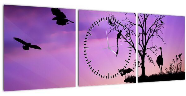 Obraz - Siluety zvířat (s hodinami) (90x30 cm)