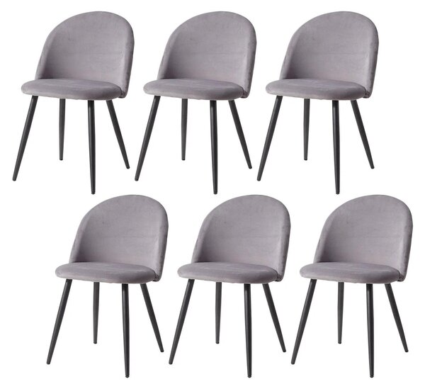Jídelní židle - Židle s plyšovým potahem - Židle - Kovový rám - Sada 6 kusů - Ergonomické pohodlí