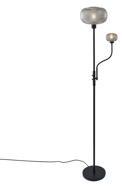 Designová stojací lampa černá s kouřovým sklem 2-světla - Brianna