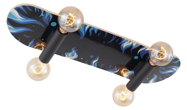 Nástěnná lampa černá s modrou 80cm - Skateboard