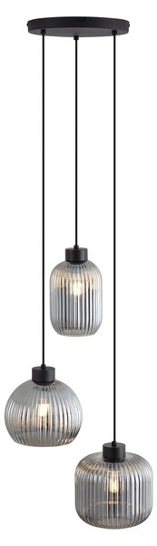 Designová závěsná lampa černá s kouřovým sklem 3-světla - Ana