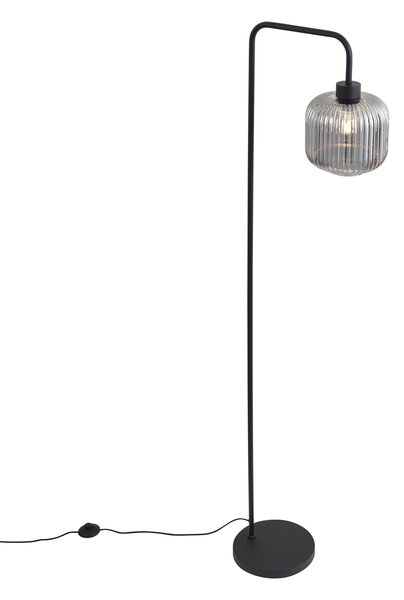 Designová stojací lampa černá s kouřovým sklem - Ana