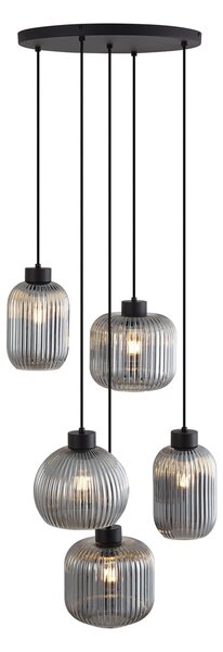 Designové závěsné svítidlo černé s kouřovým sklem 5-světelné - Ana