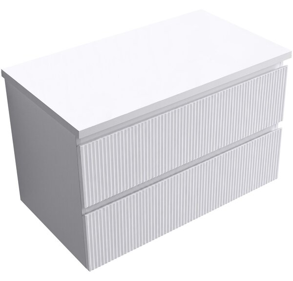 Koupelnová skříňka Carole + deska pod umyvadlo Navira Pro - 36 mm - bílá matná rýhovaná - 80x51,6x46 cm