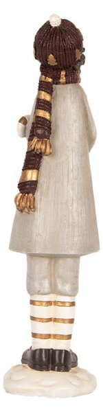 Vánoční dekorační figurka koledník v šedém kabátu se zlatou hvězdou – 8x8x30 cm