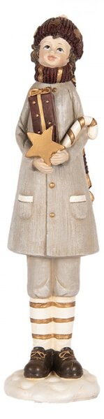 Vánoční dekorační figurka koledník v šedém kabátu se zlatou hvězdou – 8x8x30 cm