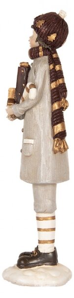 Vánoční dekorační figurka koledník v šedém kabátu se zlatou hvězdou – 8x8x30 cm