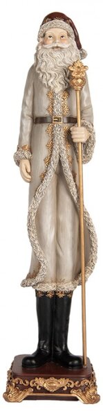 Šedá vánoční dekorace figurka Otec Vánoc se zlatou holí – 10x9x42 cm