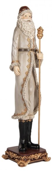 Šedá vánoční dekorace figurka Otec Vánoc se zlatou holí – 10x9x42 cm