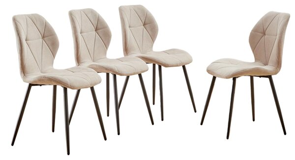 Jídelní židle – Sada 4 kusů – Styl mid-century modern – Ergonomické, bez opěrek – Potah z lnu