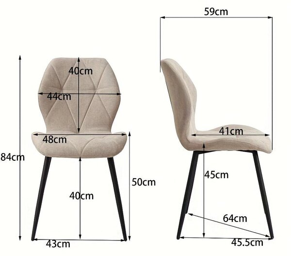 Jídelní židle – Sada 4 kusů – Styl mid-century modern – Ergonomické, bez opěrek – Potah z lnu