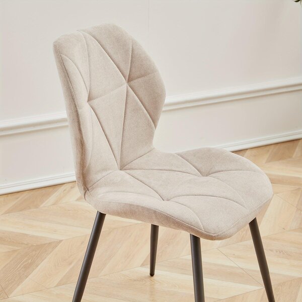 Jídelní židle – Sada 4 kusů – Styl mid-century modern – Ergonomické, bez opěrek – Potah z lnu