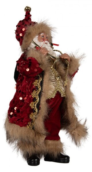 Vánoční figurka Santa Claus ve zdobeném kabátě s kožešinovým okrajem – 16x8x28 cm
