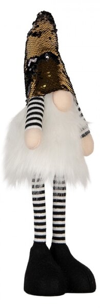 Černo-bílý sklandinávský vánoční skřítek se zlatou čepicí Tomte – 8x12x56 cm