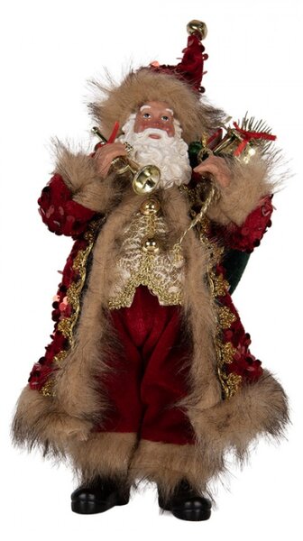 Vánoční figurka Santa Claus ve zdobeném kabátě s kožešinovým okrajem – 16x8x28 cm