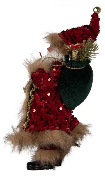 Vánoční figurka Santa Claus ve zdobeném kabátě s kožešinovým okrajem – 16x8x28 cm