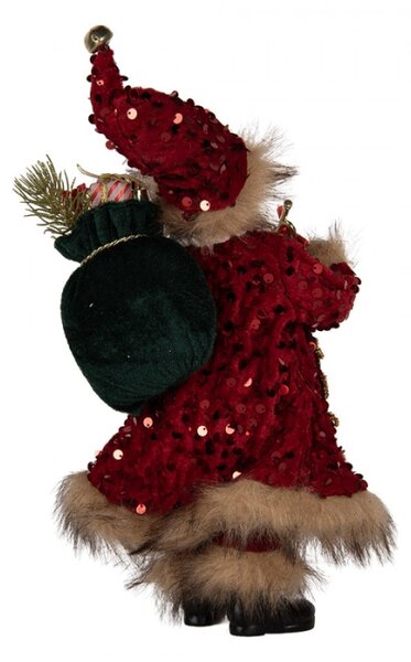 Vánoční figurka Santa Claus ve zdobeném kabátě s kožešinovým okrajem – 16x8x28 cm