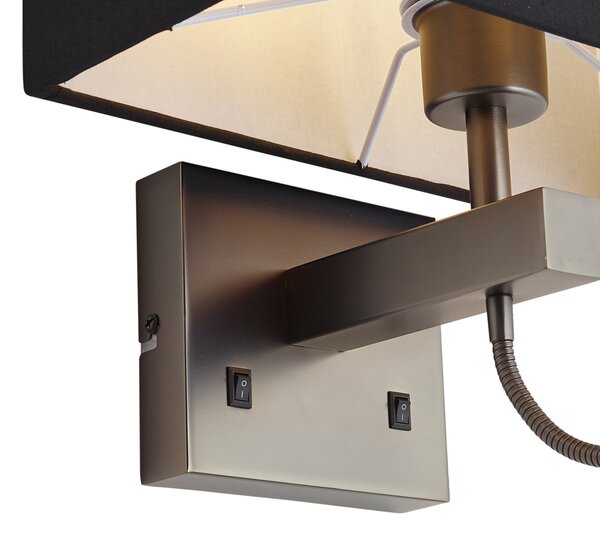 Moderní nástěnné svítidlo Gunmetal s černým stínidlem a ramenem na čtení vč. LED - Bergamo