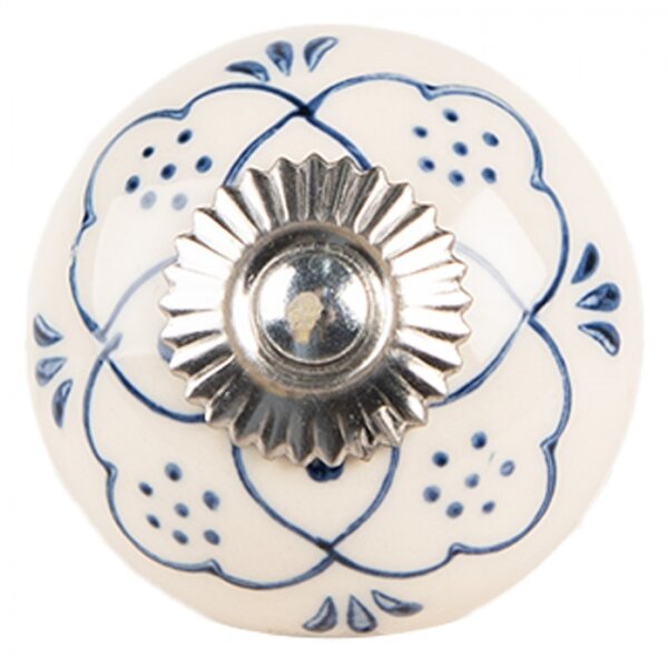 Modro-bílá úchytka s ornamentem a stříbrným kováním Gilea – 4x3 cm