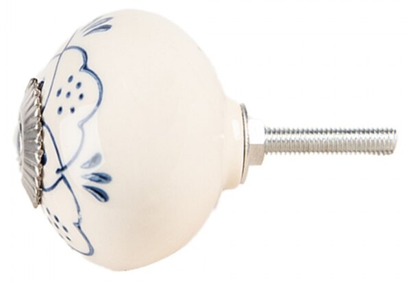 Modro-bílá úchytka s ornamentem a stříbrným kováním Gilea – 4x3 cm