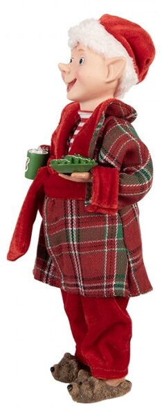 Vánoční figurka kouzelný elf v županu s hrnkem kakaa – 13x10x28 cm