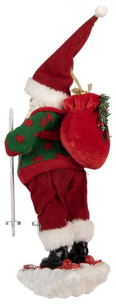 Vánoční figurka Santa Claus lyžař v zeleném svetru – 13x10x28 cm
