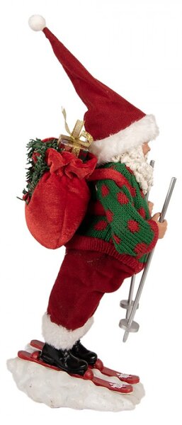 Vánoční figurka Santa Claus lyžař v zeleném svetru – 13x10x28 cm
