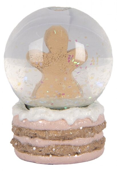 Růžová vánoční mini dekorace sněžítko s panem Perníčkem – 5x7 cm