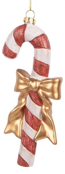 Závěsná vánoční ozdoba cukrová hůlka Candy Cane se zlatou mašlí – 8x3x17 cm