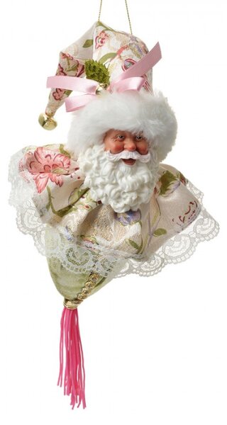 Zeleno-růžová závěsná dekorace Santa Claus se střapcem – 35 cm