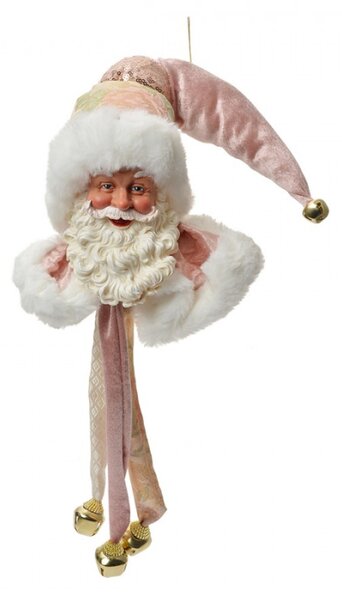 Růžová závěsná dekorace Santa Claus s rolničkami – 70 cm