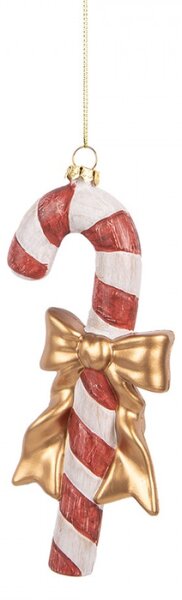Závěsná vánoční ozdoba cukrová hůlka Candy Cane se zlatou mašlí – 8x3x17 cm