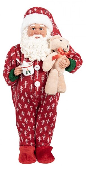 Vánoční figurka Santa Claus v pyžamu s plyšovým medvídkem – 22x19x45 cm