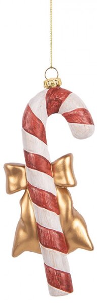 Závěsná vánoční ozdoba cukrová hůlka Candy Cane se zlatou mašlí – 8x3x17 cm