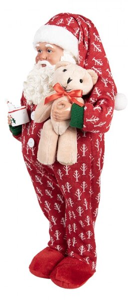 Vánoční figurka Santa Claus v pyžamu s plyšovým medvídkem – 22x19x45 cm