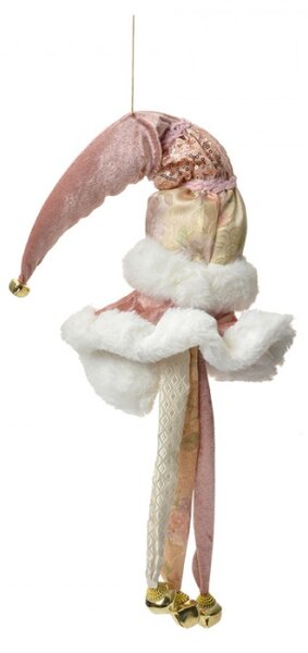 Růžová závěsná dekorace Santa Claus s rolničkami – 70 cm