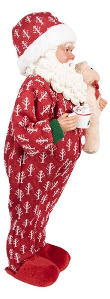 Vánoční figurka Santa Claus v pyžamu s plyšovým medvídkem – 22x19x45 cm